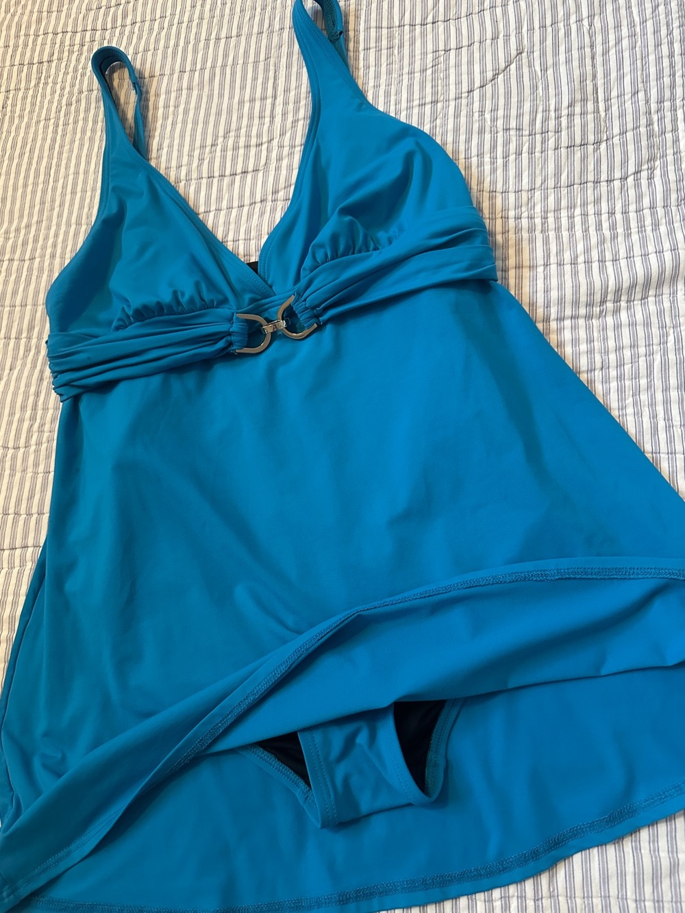 Michael Kors Blue V-Neck Swim Suit with Logo Skirt One Piece Size 10
